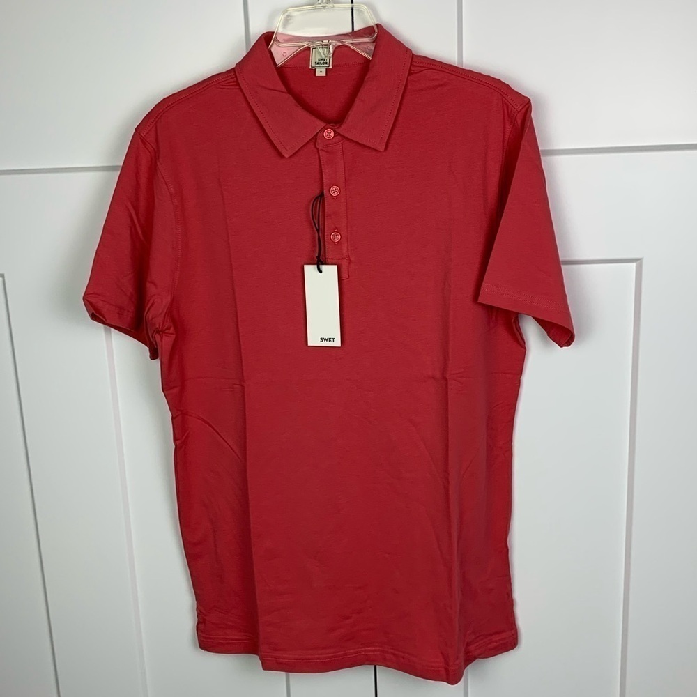 NWT Swet Tailor MEDIUM All In Short Sleeve Polo Shirt Crimson Pink